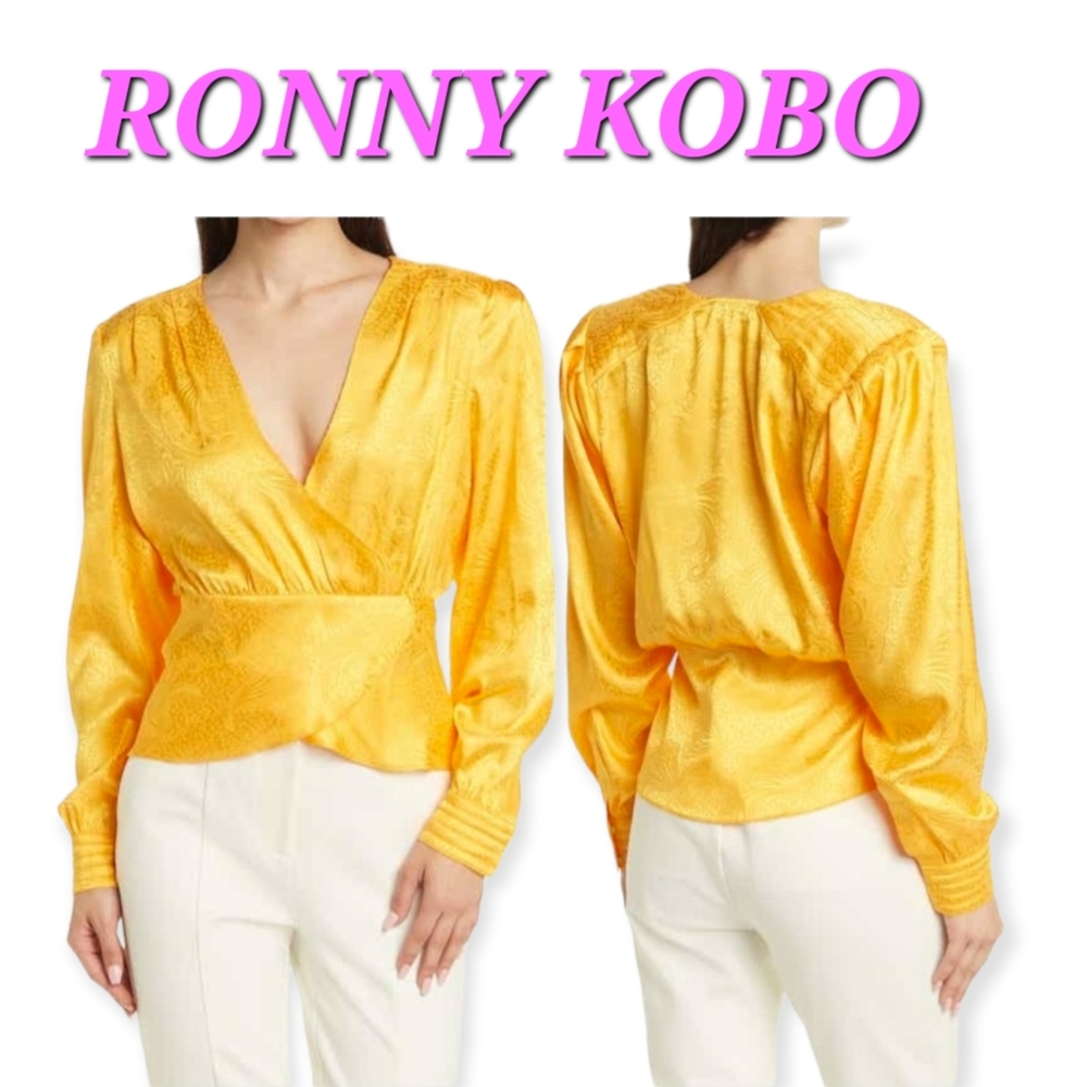 Ronny Kobo Lorie Satin Long Sleeve Blouse